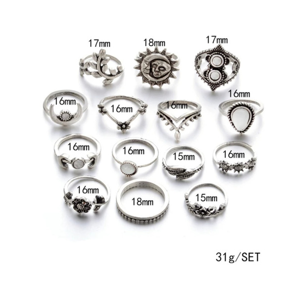 14 Piece Sun and Moon Midi Ring Set - Picture 9 of 10